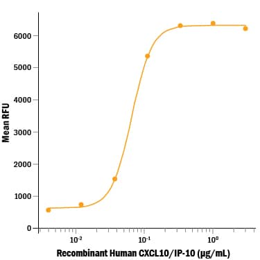 Recombinant Human CXCL10/IP-10/CRG-2 (Catalog # 266-IP/CF) chemoattracts the BaF3 mouse pro-B cell line transfected with human CXCR3. The ED50 for this effect is 0.03-0.18 μg/mL.