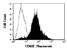 Human umbilical cord endothelial cells cultured for 4 hours in the presence of 10 ng/mL of rhTNF-a were stained with anti-human CD62E-Fluorescein (R&D Systems, Cat. # BBA21, filled histogram) or with isotype control (R&D Systems, Cat. # IC002F, open histogram).