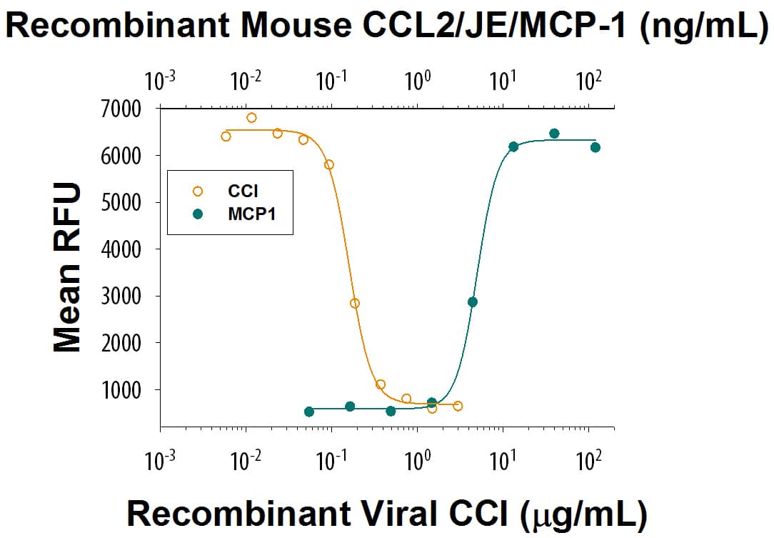 Measured by its ability to inhibit JE-induced chemotaxis of BaF3 mouse proB cells transfected with human CCR2A.  The ED50 for this effect is 0.06 -0.3 μg/mL in the presence of 20 ng/mL of     Recombinant  Mouse CCL2/JE/MCP‑1 (Catalog # 479-JE). 